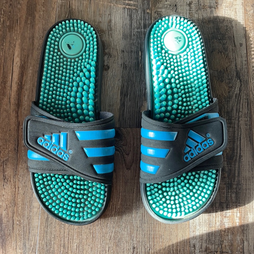 *ADIDAS* blue slides ; size: W 8 ; condition: used